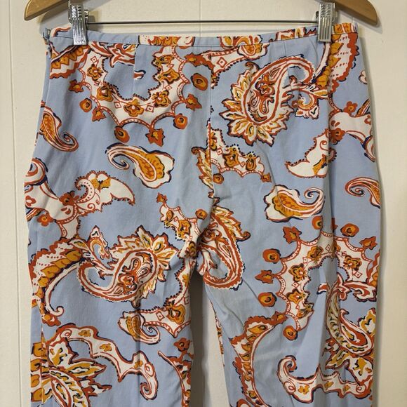 J. McLaughlin Size 12 Mid-rise Slim Fit Dixie Pants Blue Paisley Preppy Coastal - Picture 5 of 11
